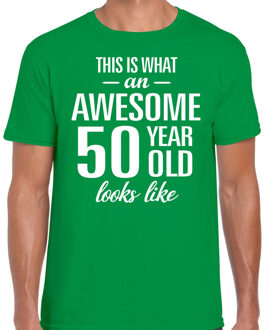 Bellatio Decorations Awesome 50 year / 50 jaar cadeau t-shirt groen heren 2XL