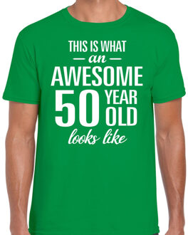 Bellatio Decorations Awesome 50 year / 50 jaar cadeau t-shirt groen heren
