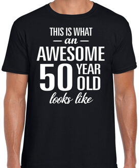 Bellatio Decorations Awesome 50 year / 50 jaar cadeau t-shirt zwart heren