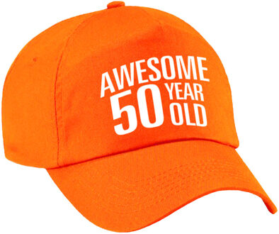 Bellatio Decorations Awesome 50 year old verjaardag pet / cap oranje voor dames en heren - baseball cap - verjaardags cadeau - petten / caps