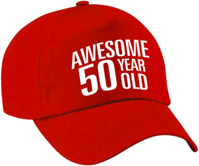 Bellatio Decorations Awesome 50 year old verjaardag petje - rood - dames en heren - baseballcap - verjaardag cadeau