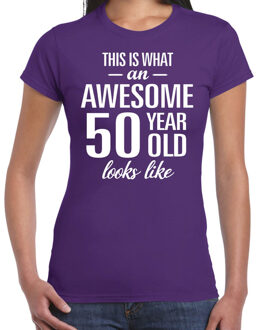 Bellatio Decorations Awesome 50 year Sarah cadeau t-shirt paars dames