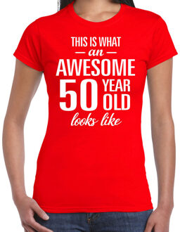 Bellatio Decorations Awesome 50 year Sarah cadeau t-shirt rood dames XS