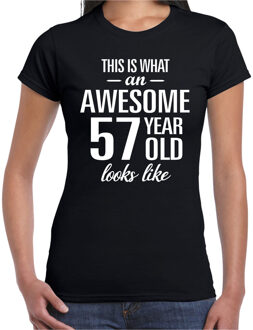 Bellatio Decorations Awesome 57 year / 57 jaar cadeau t-shirt zwart dames L