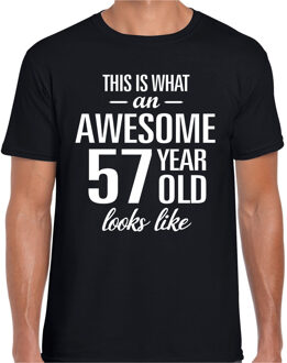 Bellatio Decorations Awesome 57 year / 57 jaar cadeau t-shirt zwart heren 2XL