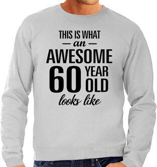 Bellatio Decorations Awesome 60 year / 60 jaar cadeau sweater / trui grijs heren 2XL