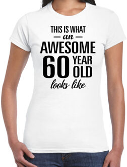 Bellatio Decorations Awesome 60 year / 60 jaar cadeau t-shirt wit dames 2XL