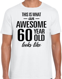 Bellatio Decorations Awesome 60 year / 60 jaar cadeau t-shirt wit heren 2XL