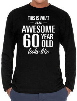 Bellatio Decorations Awesome 60 year / 60 jaar cadeaushirt long sleeves zwart heren 2XL