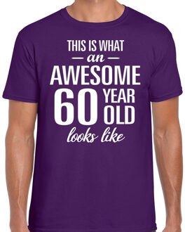 Bellatio Decorations Awesome 60 year - geweldige 60 jaar cadeau t-shirt - paars - voor heren - Verjaardag cadeau