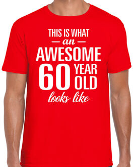 Bellatio Decorations Awesome 60 year - geweldige 60 jaar cadeau t-shirt - rood - voor heren - Verjaardag cadeau