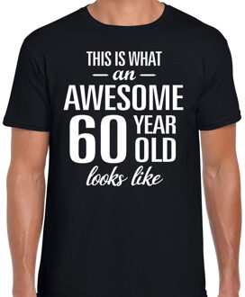Bellatio Decorations Awesome 60 year - geweldige 60 jaar cadeau t-shirt - zwart - voor heren - Verjaardag cadeau