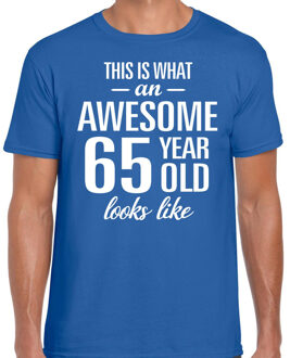 Bellatio Decorations Awesome 65 year / 65 jaar cadeau t-shirt blauw heren 2XL