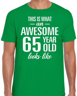 Bellatio Decorations Awesome 65 year / 65 jaar cadeau t-shirt groen heren 2XL