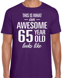 Bellatio Decorations Awesome 65 year / 65 jaar cadeau t-shirt paars heren