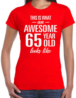 Bellatio Decorations Awesome 65 year / 65 jaar cadeau t-shirt rood dames