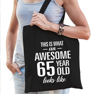 Bellatio Decorations Awesome 65 year - geweldig 65 jaar cadeau - tasje - zwart - voor dames