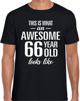 Bellatio Decorations Awesome 66 year / 66 jaar cadeau t-shirt zwart heren 2XL