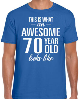 Bellatio Decorations Awesome 70 year / 70 jaar cadeau t-shirt blauw heren 2XL