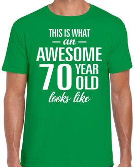 Bellatio Decorations Awesome 70 year / 70 jaar cadeau t-shirt groen heren 2XL