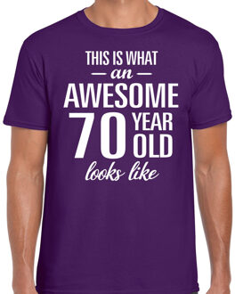 Bellatio Decorations Awesome 70 year / 70 jaar cadeau t-shirt paars heren