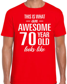 Bellatio Decorations Awesome 70 year / 70 jaar cadeau t-shirt rood heren 2XL