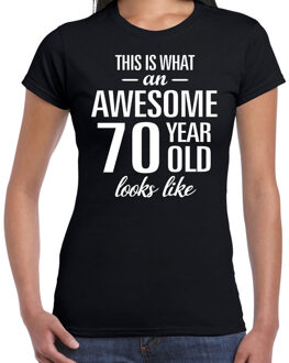 Bellatio Decorations Awesome 70 year / 70 jaar cadeau t-shirt zwart dames 2XL