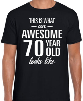 Bellatio Decorations Awesome 70 year / 70 jaar cadeau t-shirt zwart heren 2XL