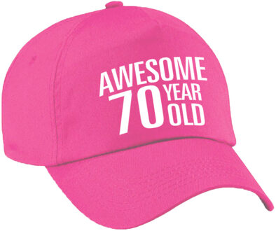 Bellatio Decorations Awesome 70 year old - verjaardag cadeau petje - roze - voor dames en heren - baseballcap