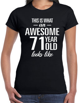 Bellatio Decorations Awesome 71 year / 71 jaar cadeau t-shirt zwart dames M