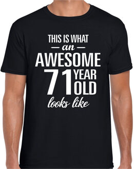 Bellatio Decorations Awesome 71 years - geweldig 71 jaar cadeau t-shirt - zwart - voor heren - Verjaardag cadeau