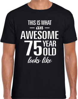 Bellatio Decorations Awesome 75 year / 75 jaar cadeau t-shirt zwart heren S