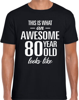 Bellatio Decorations Awesome 80 year / 80 jaar cadeau t-shirt zwart heren
