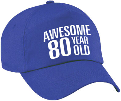 Bellatio Decorations Awesome 80 year old - verjaardag cadeau - pet - cap - blauw - voor dames en heren