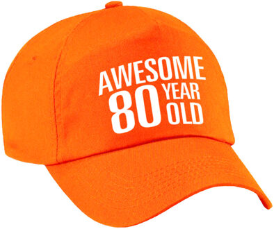 Bellatio Decorations Awesome 80 year old - verjaardag cadeau - pet - cap - oranje - voor dames en heren