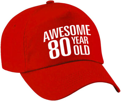 Bellatio Decorations Awesome 80 year old verjaardag pet / cap rood voor dames en heren - baseball cap - verjaardags cadeau - petten / caps