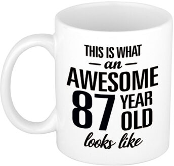 Bellatio Decorations Awesome 87 year cadeau mok / beker 300 ml Wit