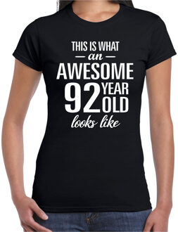 Bellatio Decorations Awesome 92 year / 92 jaar cadeau t-shirt zwart dames L