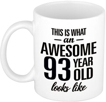 Bellatio Decorations Awesome 93 year cadeau mok / beker 300 ml Wit