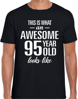 Bellatio Decorations Awesome 95 years - geweldig 95 jaar cadeau t-shirt - zwart - voor heren - Verjaardag cadeau