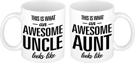 Bellatio Decorations Awesome Aunt en Uncle looks like mok - Cadeau beker set voor Oom en Tante