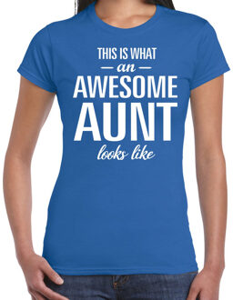 Bellatio Decorations Awesome aunt / tante cadeau t-shirt blauw dames L