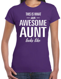 Bellatio Decorations Awesome aunt / tante cadeau t-shirt paars dames