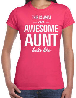 Bellatio Decorations Awesome aunt / tante cadeau t-shirt roze dames L