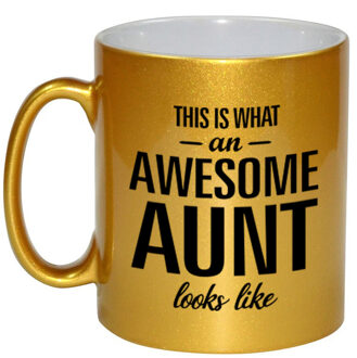 Bellatio Decorations Awesome aunt /tante gouden cadeau mok / beker 330 ml - feest mokken Goudkleurig