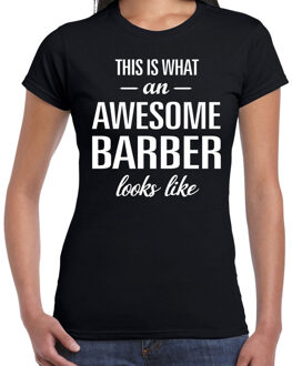 Bellatio Decorations Awesome barber / kapster cadeau t-shirt zwart dames