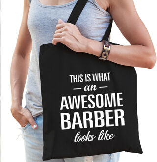 Bellatio Decorations Awesome barber / kapster cadeau tas zwart voor dames - Feest Boodschappentassen