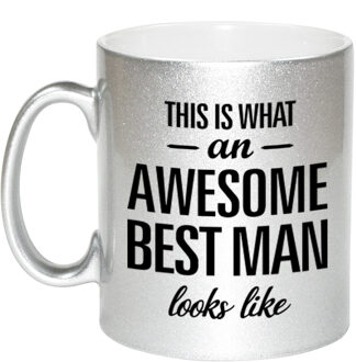 Bellatio Decorations Awesome best man cadeau mok / beker voor bruiloft getuige zilver 330 ml