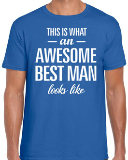 Bellatio Decorations Awesome best man/getuige cadeau t-shirt blauw heren 2XL