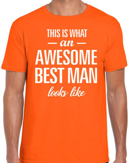 Bellatio Decorations Awesome best man/getuige cadeau t-shirt oranje heren 2XL